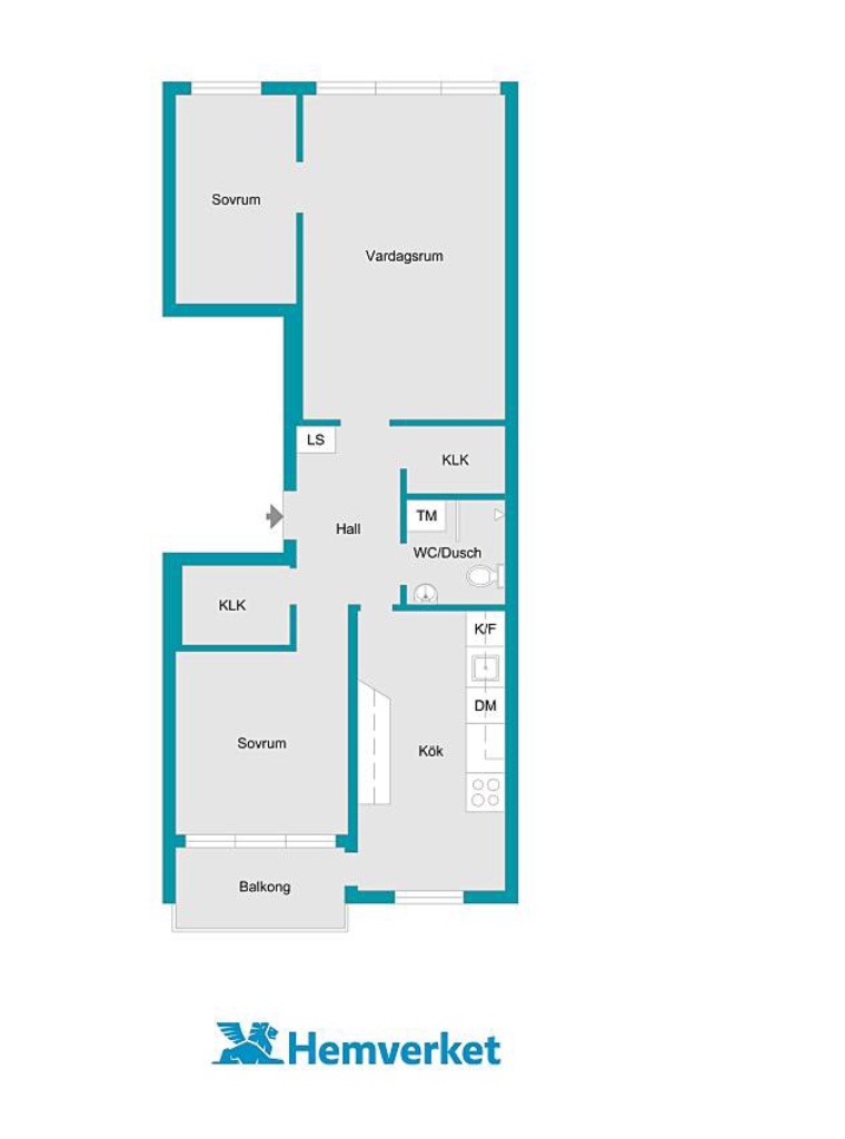 planritning bostadsrätt tre rum och kök